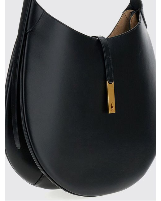 Polo Ralph Lauren Black Smooth Cowhide Leather Shoulder Bag With Adjustable Handle