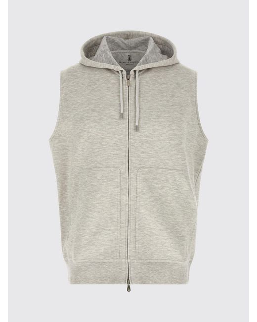 Brunello Cucinelli Blue Cotton Blend Zip Hoodie for men