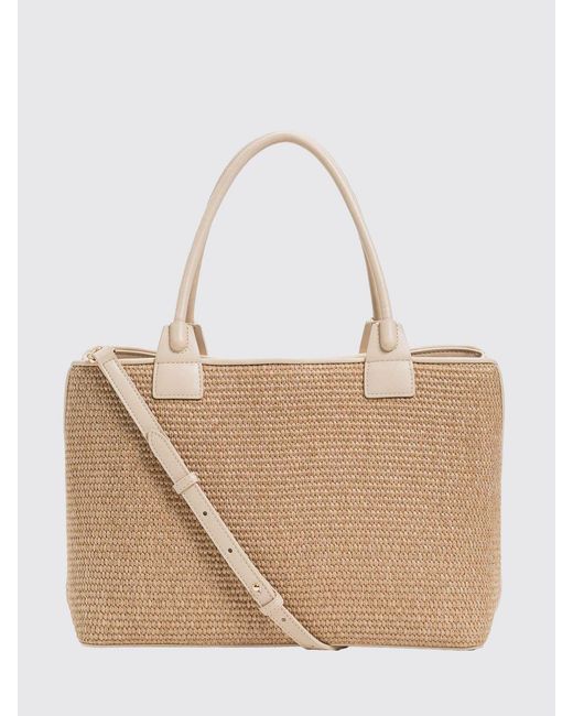 Twinset Natural Raffia Shopper Bag With Embroidered Logo