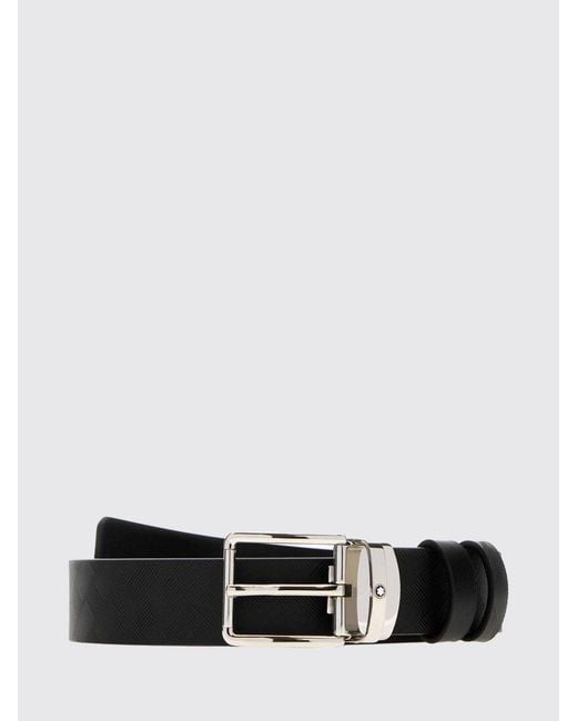 Montblanc White Adjustable Leather Belt With Engraved Logo Metal Buckle for men