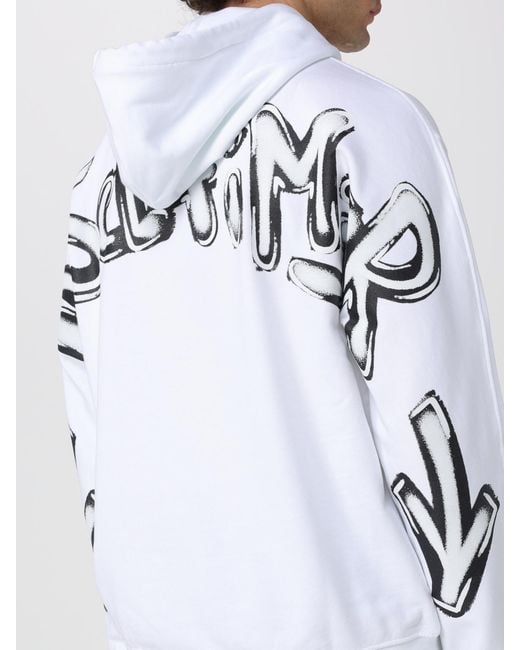 DISCLAIMER White Cotton Hoodie With Printed Logo And Dropped Shoulders for men