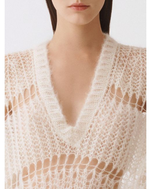 Fabiana Filippi Natural Perforated Wool Blend Pullover