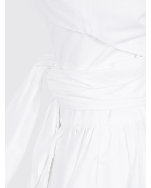 Patou White Off-The-Shoulder Cotton Midi Chemisier Dress With Rever Collar