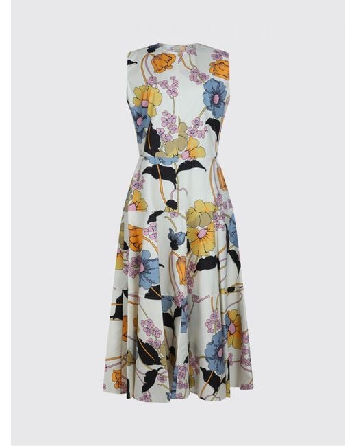 Marni White Floral Print Cotton Midi Dress