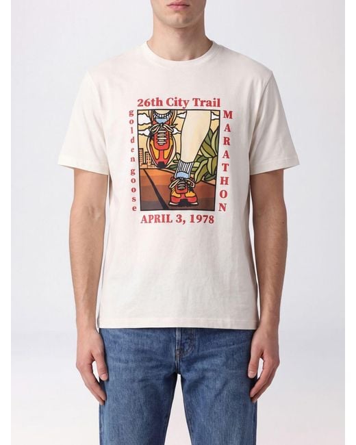 Golden Goose Deluxe Brand White Contrasting Graphic Logo Cotton T-Shirt for men