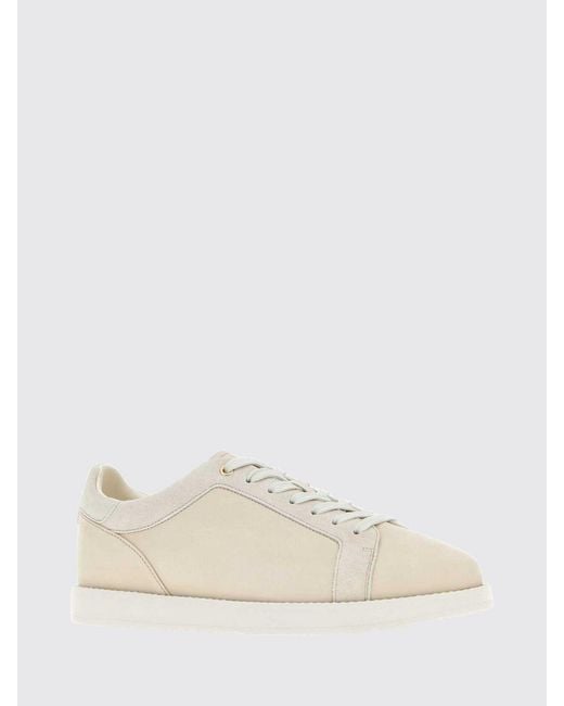Brunello Cucinelli Natural Low Top Leather And Suede Sneakers With Printed Logo for men