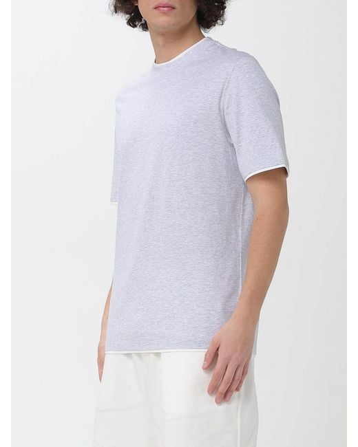 Brunello Cucinelli White Cotton Crew-Neck T-Shirt With Contrasts for men