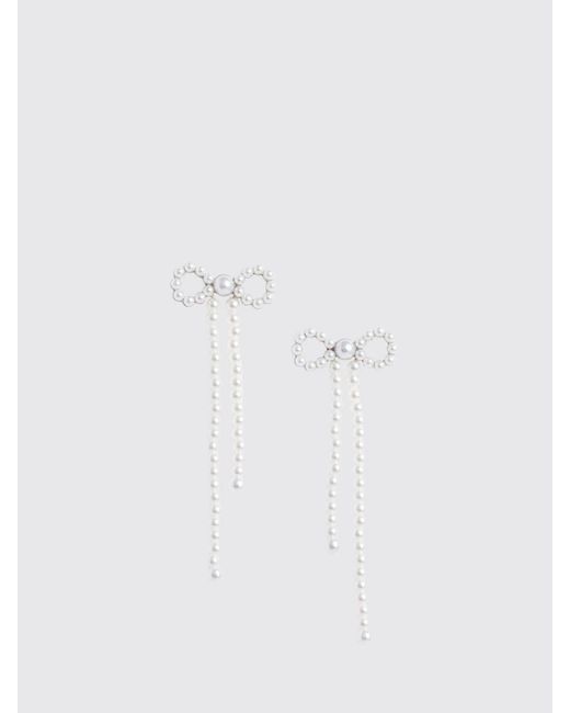 Self-Portrait White Bow-Shaped Dangle Earrings With Crystals And Faux Pearls
