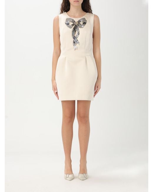 Elisabetta Franchi Natural Sequin Bow Cocktail Dress