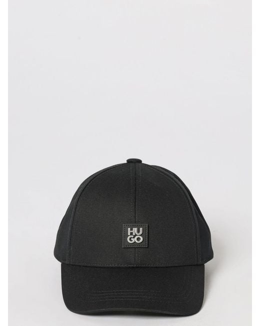 HUGO Black Cotton Hat With Applied Logo for men