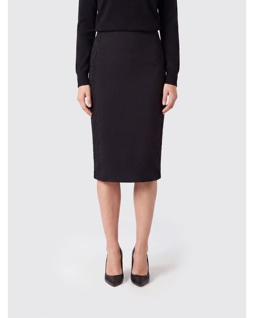 ROTATE BIRGER CHRISTENSEN Black High-Waisted Lace-Insert Jersey Pencil Midi Skirt