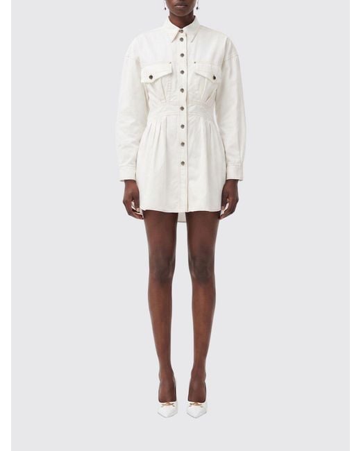 Versace White Slim Fit Cotton Poplin Mini Shirtdress With Patch Pockets