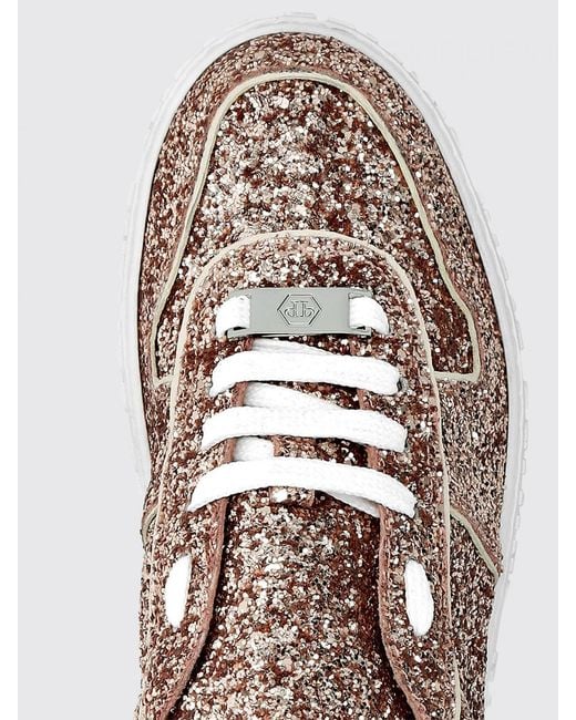 Philipp Plein Pink Low Top Glitter Technical Fabric Sneakers With Embroidery