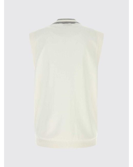Brunello Cucinelli White Cotton Knit Vest With Crest for men