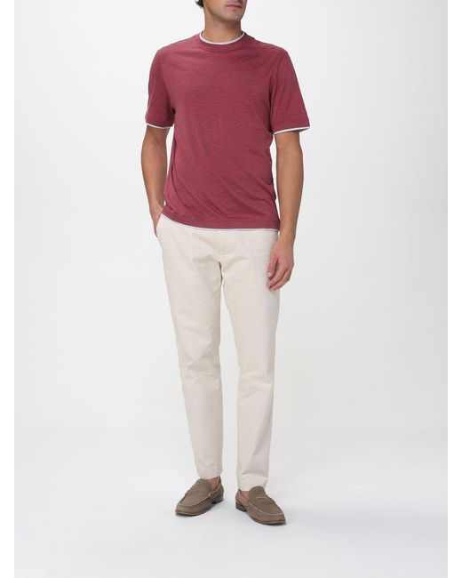 Brunello Cucinelli Red Cotton And Silk T-Shirt for men
