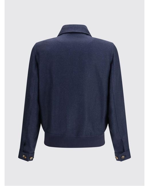 Brunello Cucinelli Blue Silk And Linen Bomber Jacket for men