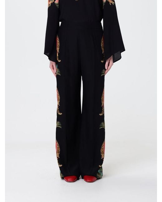 Etro Black Paisley Print Silk Palazzo Trousers