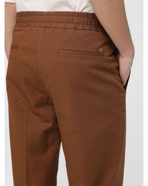 Valentino Brown Gabardine Drawstring Trousers for men