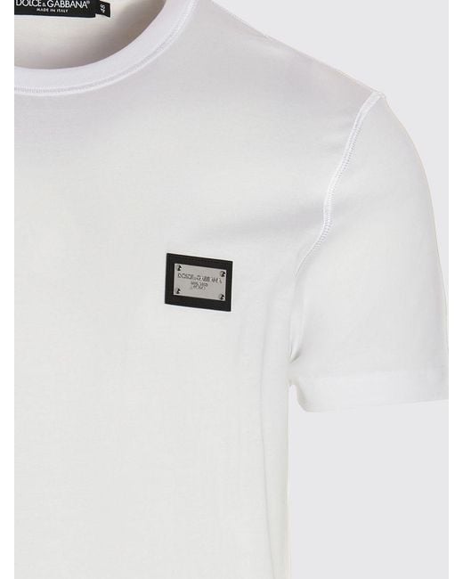 Dolce & Gabbana White Dolce &Amp Gabbana Cotton T-Shirt With Metal Logo Plaque for men