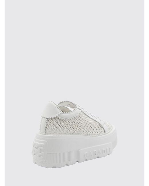 Casadei White Nexus Woven Leather Wedge Sneakers