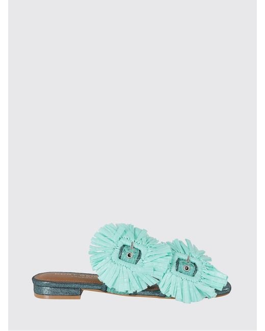 Kurt Geiger Green Low-Heeled Embroidered Raffia Sandals With Double Strap