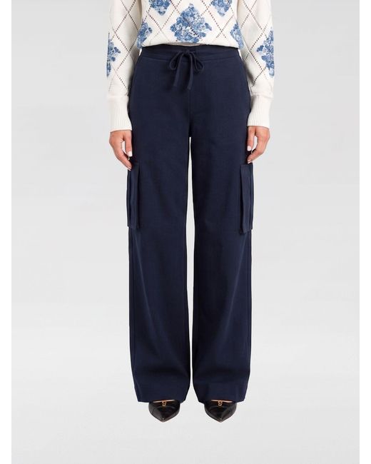 Twinset Blue Cotton And Linen Blend Cargo Trousers