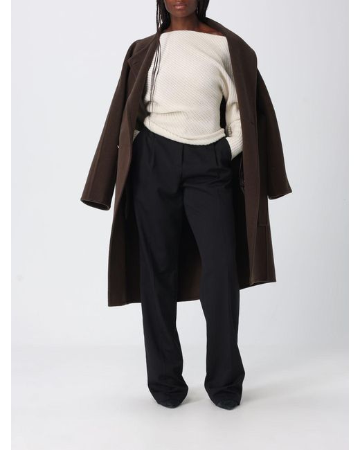 Alberta Ferretti White Draped Wool And Silk Jumper With Asymmetric Neckline