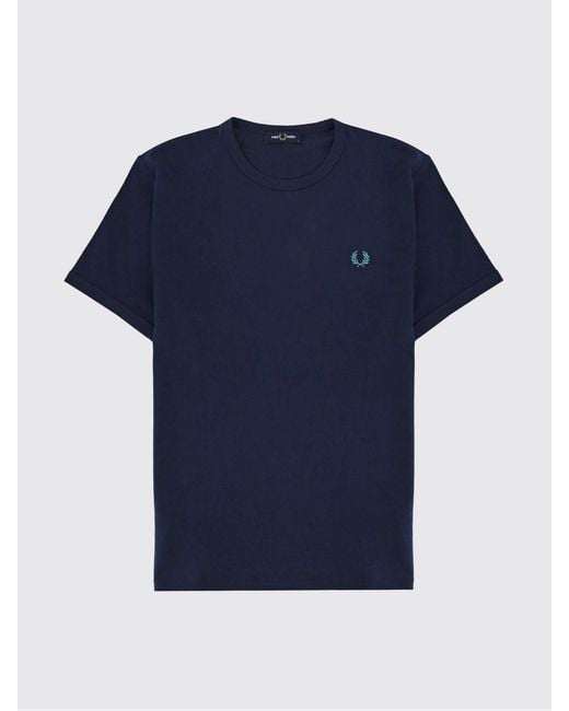 Fred Perry Blue Cotton T-Shirt With Embroidered Logo for men