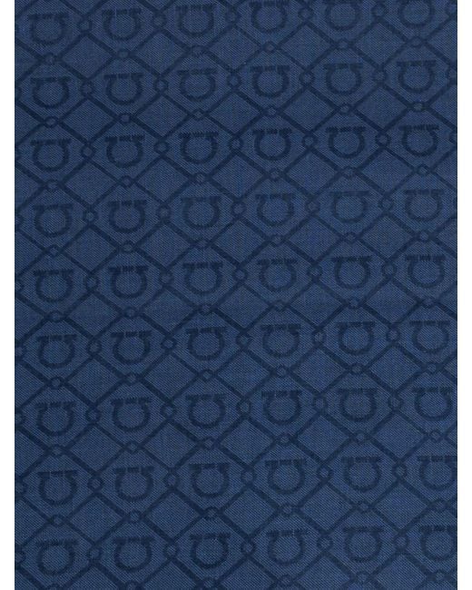 Ferragamo Blue Cotton Scarf With Gancini Logo And Fringed Hem for men