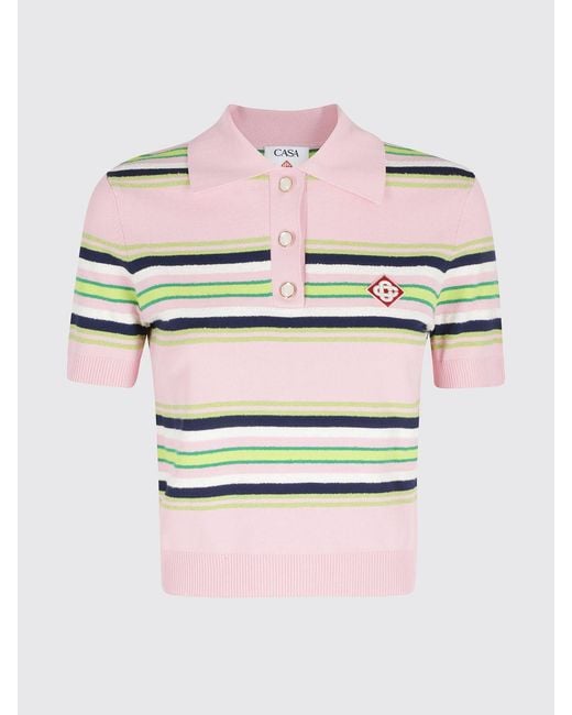 Casablanca White Striped Viscose Knit Polo Shirt