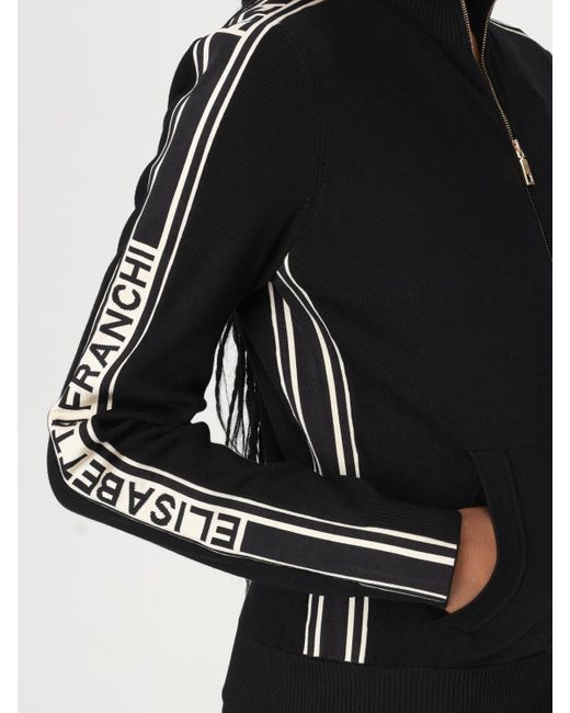 Felpa Con Zip Con Bande Logate di Elisabetta Franchi in Black