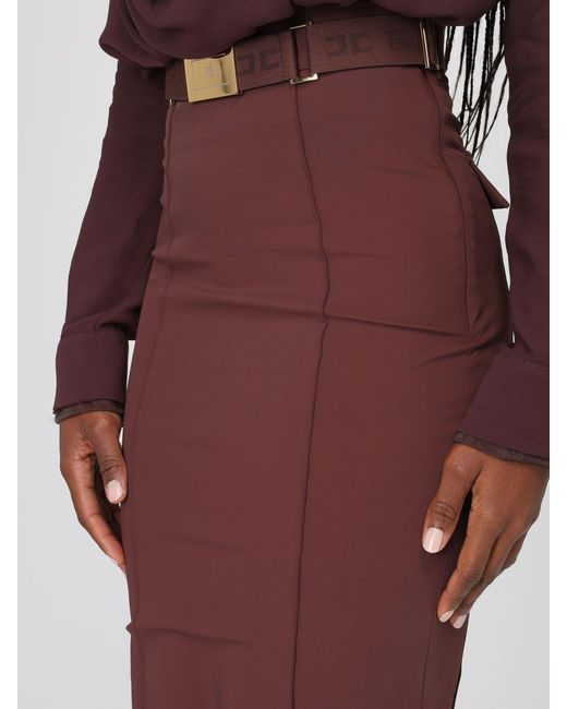 Elisabetta Franchi Red Bi-Stretch Technical Fabric Skirt With Belt