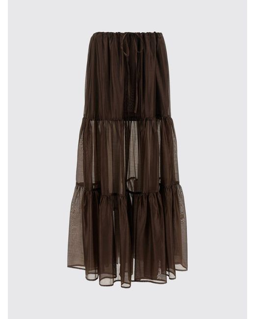 Twinset Brown A-Line Tulle Midi Skirt With High Elasticated Waist And Drawstring