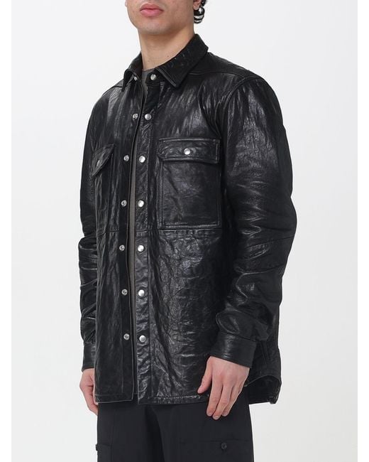 Rick Owens Black Crinkled Effect Leather Overshirt for men