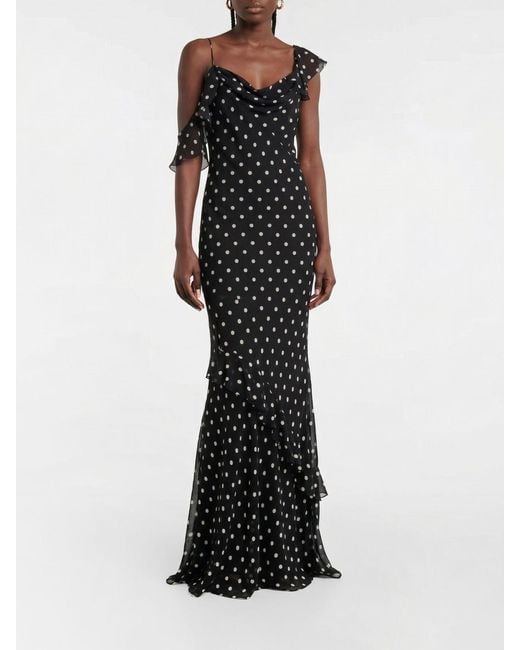 Self-Portrait Black Polka Dot Crepe Long Dress