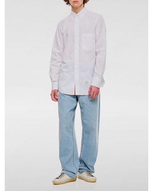 Thom Browne White Button-Up Cotton Shirt With Grosgrain Placket And Signature Patch for men