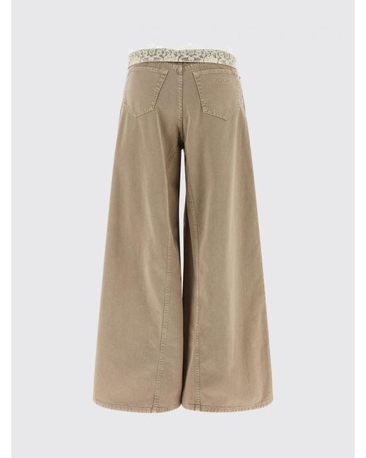 Pinko Natural Cotton Denim Jeans With Lace Inserts