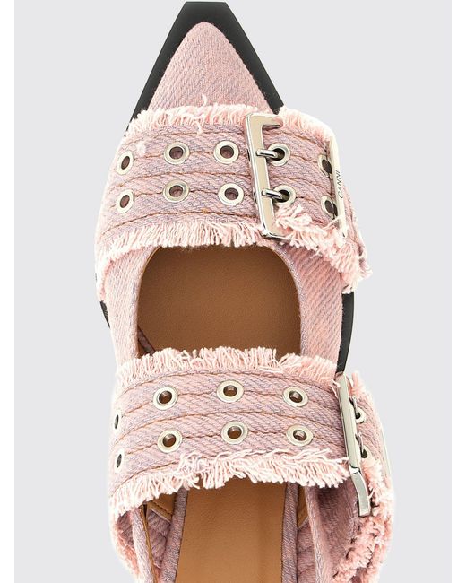 Ganni Pink Organic Cotton Canvas Ballerinas