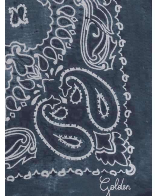 Golden Goose Deluxe Brand Blue Abstract Print Silk Bandana With A Paisley Motif