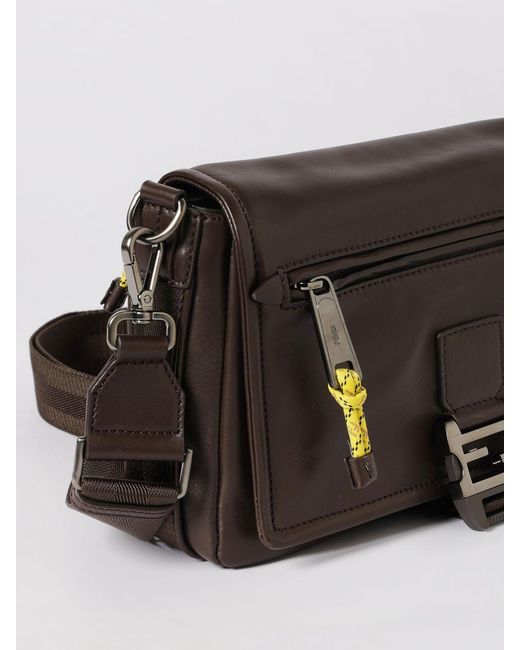 Fendi Gray Flux Messenger Calfskin Leather Bag for men