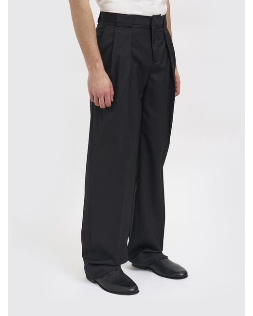 Paura Black Virgin Wool Wide-Leg Trousers for men