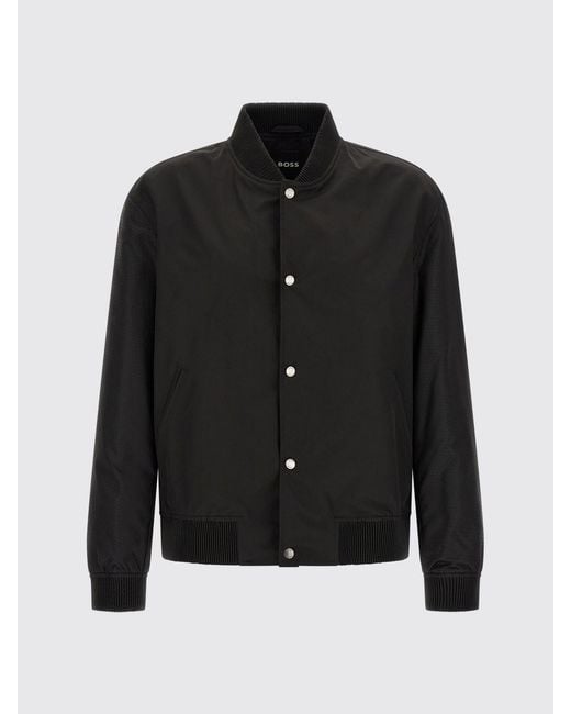 Boss Black Technical Fabric Varsity Bomber Jacket With Button Closure for men