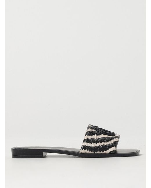 Just Cavalli White Raffia Woven Slide Sandals
