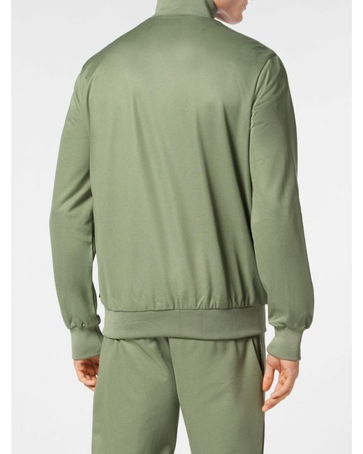 Philipp Plein Green Cotton-Blend High Neck Zip Sweatshirt With Applied Logo for men