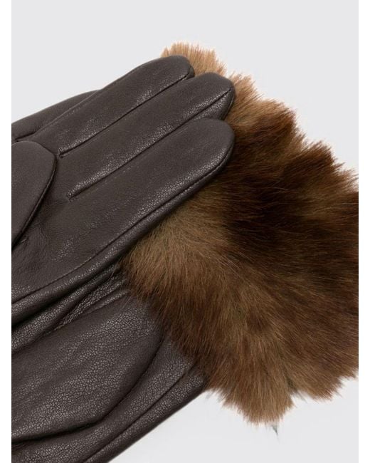 Apparis Brown Faux Leather Gloves With Faux Fur Details