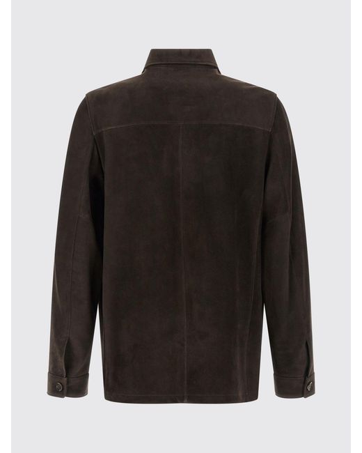 Moorer Brown Suede Lambskin Leather Shirt Jacket With Patch Pockets for men