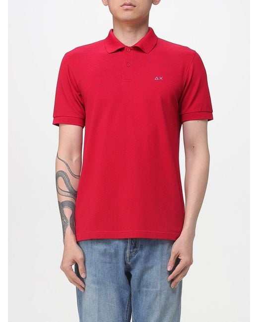 Sun 68 Red Cotton Logo Polo Shirt for men