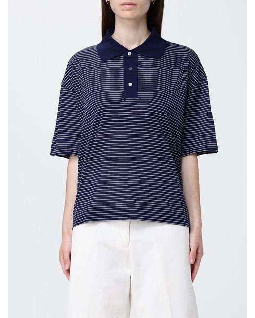 AMI Blue Striped Cotton Polo Shirt