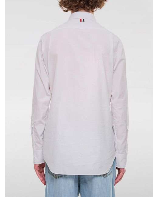 Thom Browne White Button-Up Cotton Shirt With Grosgrain Placket And Signature Patch for men