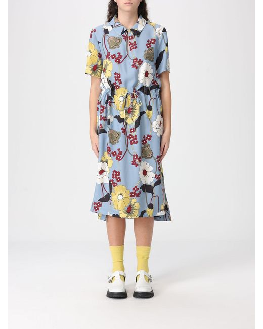 Marni Blue Floral Print Viscose Chemisier Dress